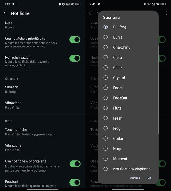 Cambiare suoneria WhatsApp chiamate Android