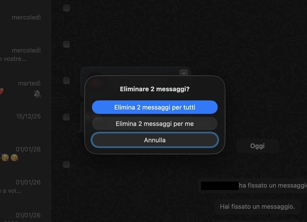 Cancellare messaggi WhatsApp vecchi macOS