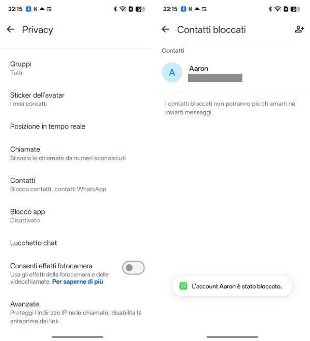 Bloccare numero di telefono su WhatsApp