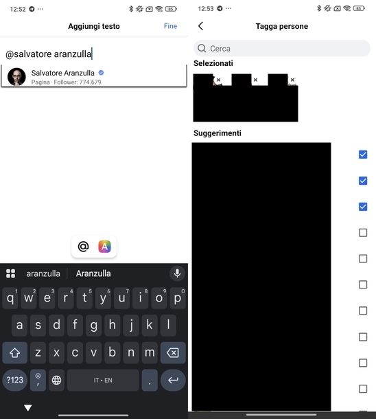 Menzionare persona Facebook Android