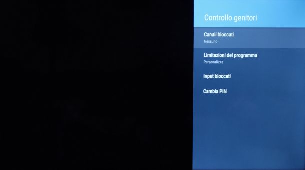 sezione controllo parentale TV Akai con Android TV