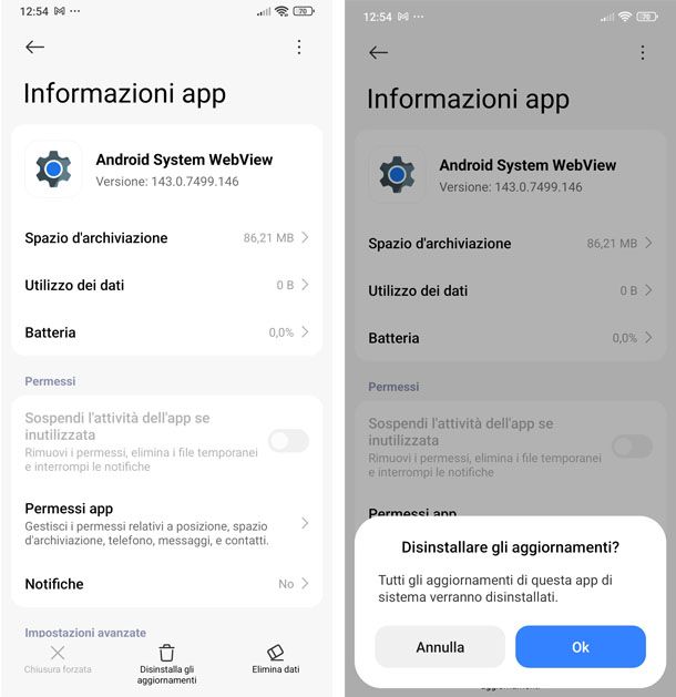 Aggiornamenti Android System WebView 
