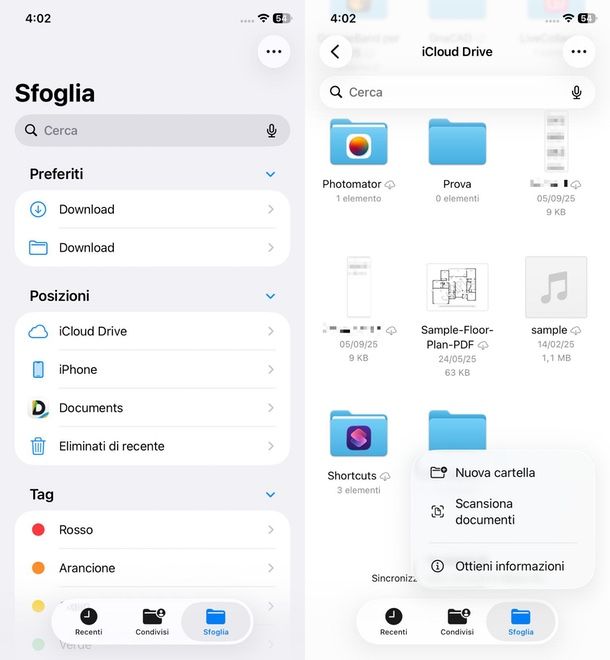 creare cartella file iPhone
