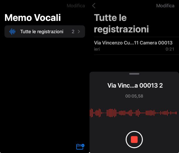 schermata app Memo vocali