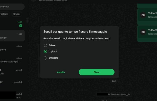 Fissare messaggio su WhatsApp Windows