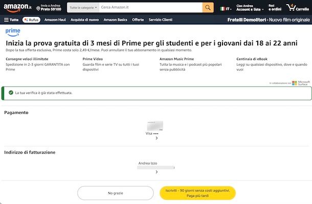 Come fare iscrizione Prime Student