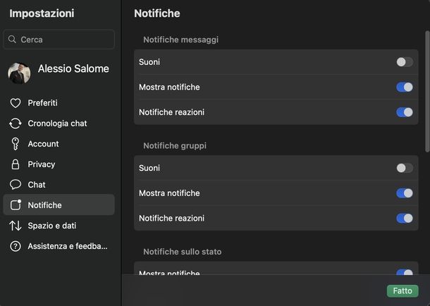 Cambiare suoneria WhatsApp macOS