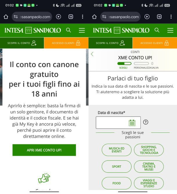 Apertura conto UP! Intesa Sanpaolo