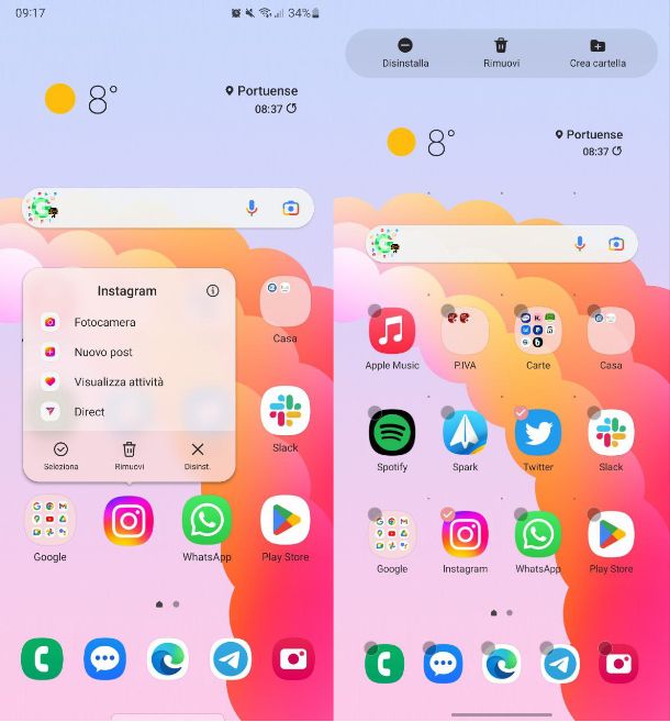 Aggiungere e rimuovere icone