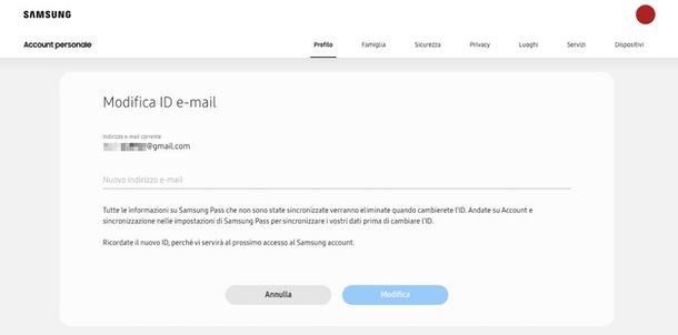 Modificare ID mail Samsung