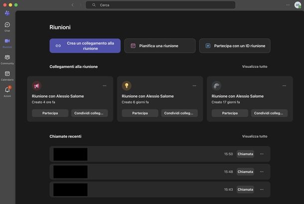 Registrare riunione su Teams Windows