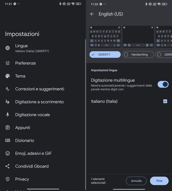 Cambiare lingua tastiera Gboard Android
