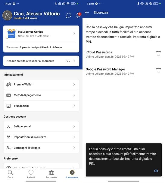 Impostare passkey Booking Android