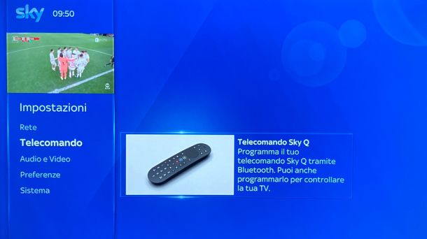 sezione configurazione telecomando Sky Q