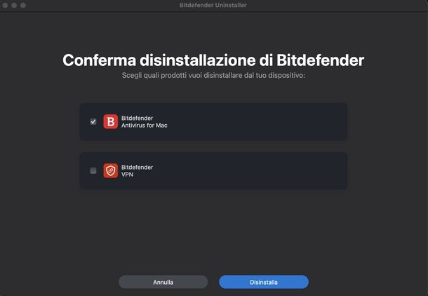 Disinstallare Bitdefender macOS