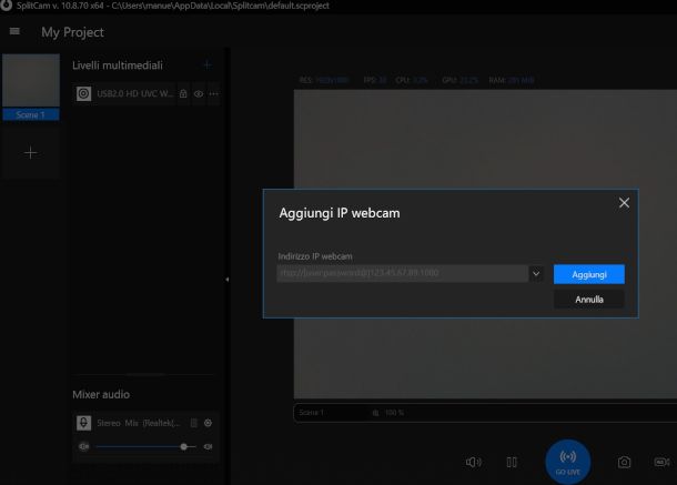 aggiunta telecamera IP su SplitCam
