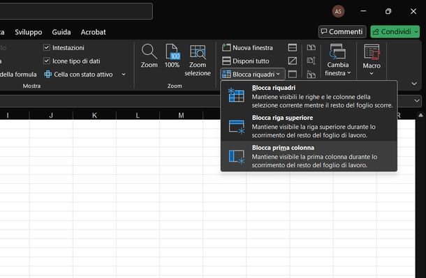 Bloccare prima colonna Excel Windows