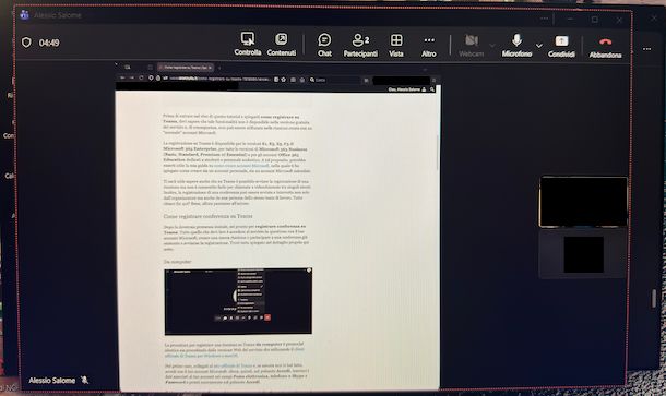 Registrare schermo su Microsoft Teams Windows