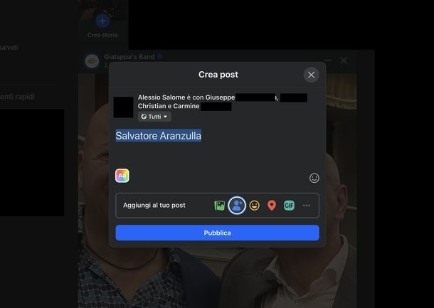 Menzionare persona Facebook Web