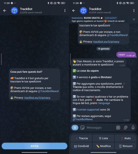 Chattare con bot Telegram Android