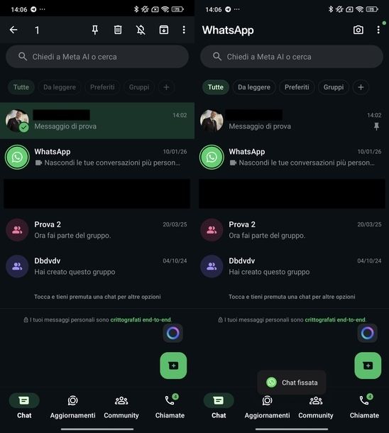 Fissare chat su WhatsApp Android