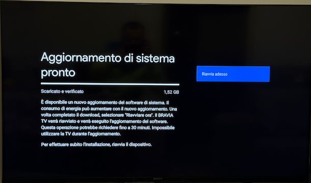 Aggiornare sistema operativo Smart TV Sony