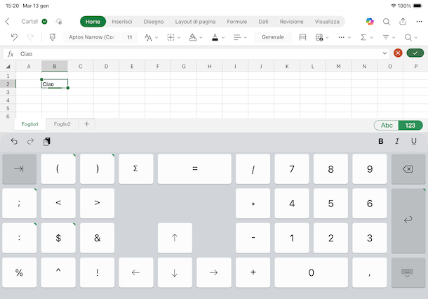 Inserire contenuto celle Excel su iPad