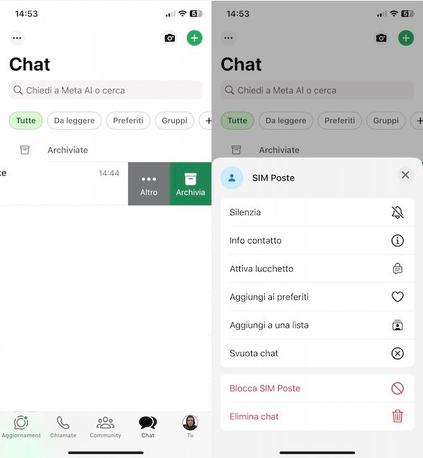 Bloccare una persona su WhatsApp su iPhone
