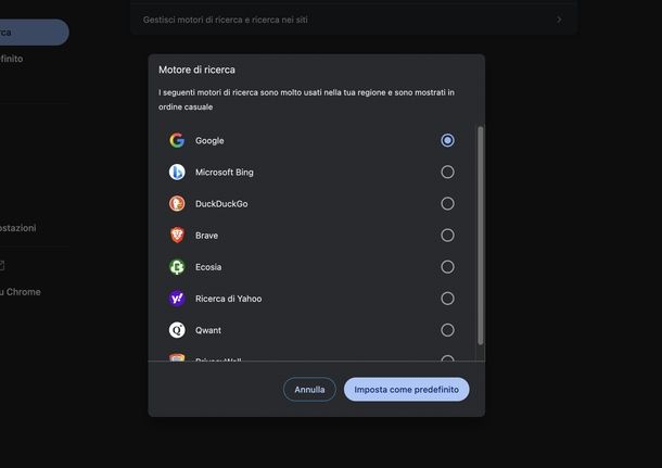 Impostare Google come motore di ricerca Chrome PC
