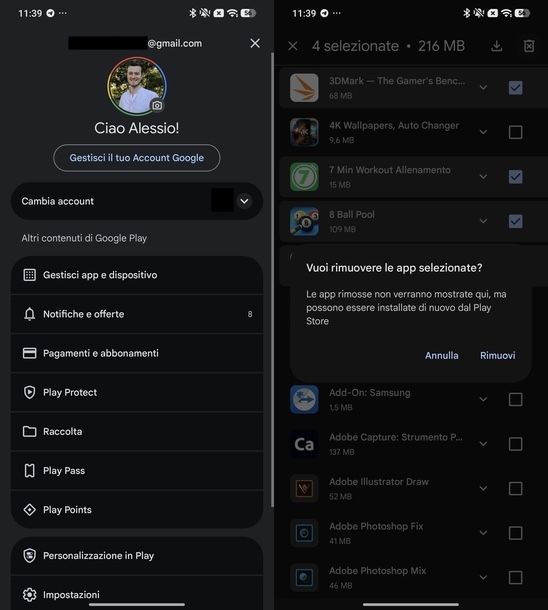 Cancellare app scaricate da Google Play Store