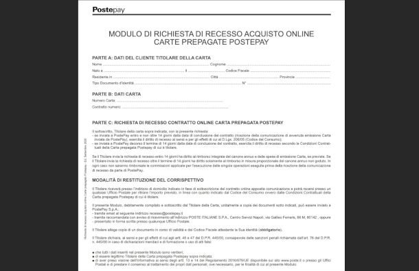 modello disattivazione Postepay online