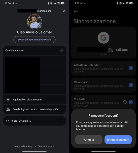 Eliminare indirizzo email da Gmail Android