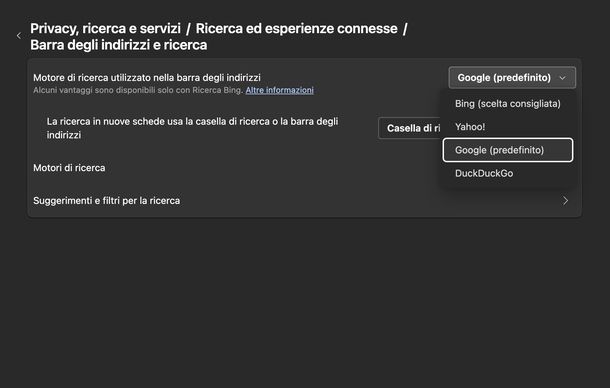 Impostare Google come motore di ricerca Microsoft Edge PC