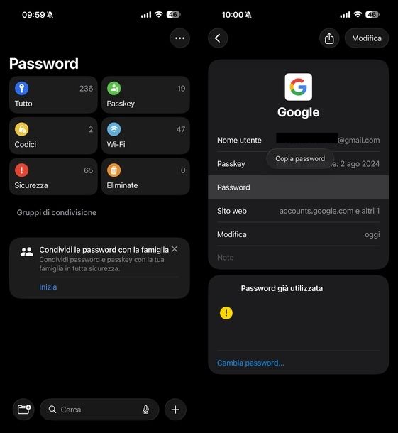 Vedere password Google iOS