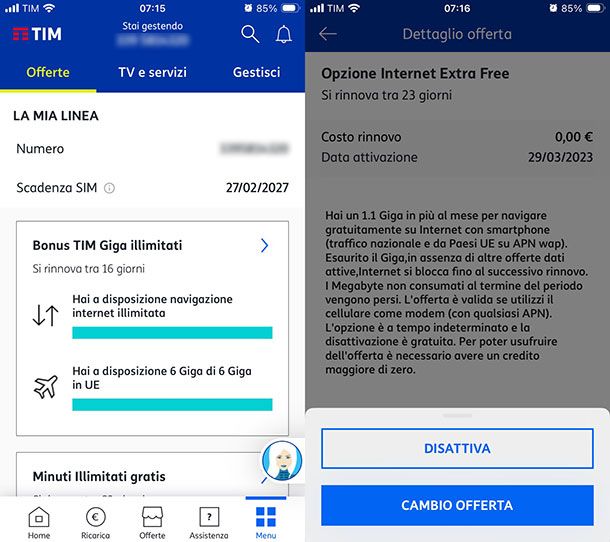 Disattivare promozioni TIM mobile da app