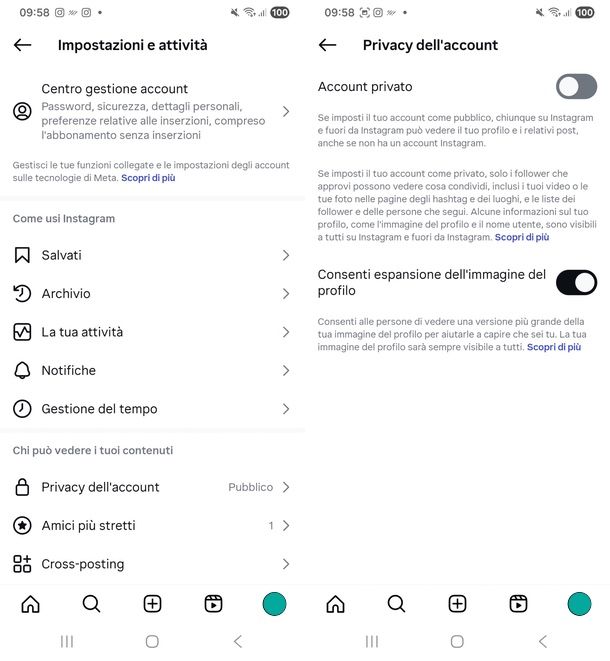 rendere privato account Instagram