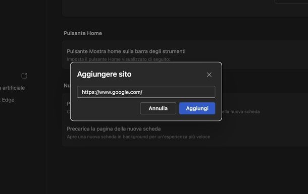 Impostare Google come pagina iniziale Edge PC
