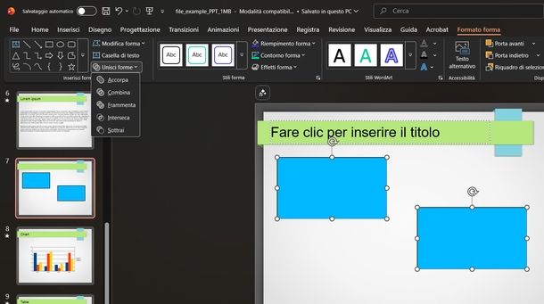 Unire due forme PowerPoint Windows