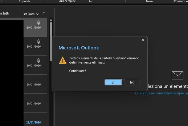 Svuotare cestino Gmail Microsoft Outlook macOS