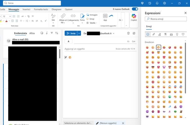 Inserire emoticon nelle mail Outlook Windows