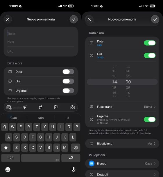 Impostare promemoria con suoneria Promemoria iOS