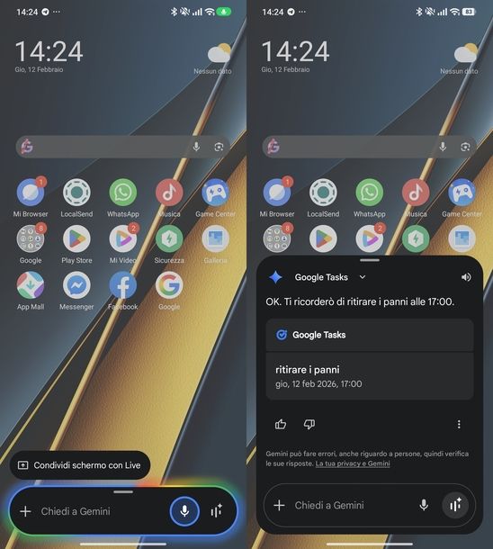 Impostare promemoria con suoneria Gemini Android