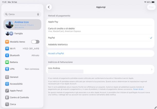 Associare PayPal all'account Apple