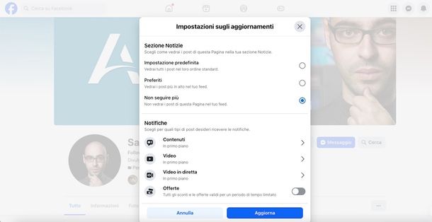togliere mi piace pagine Facebook