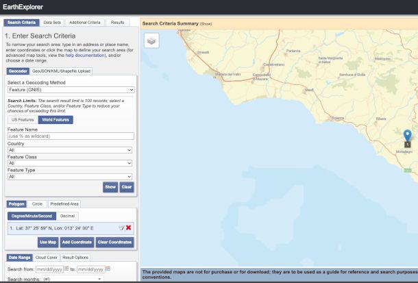 interfaccia Earth Explorer