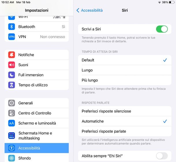 Accessibilit&agrave; Scrivi a Siri su iPad