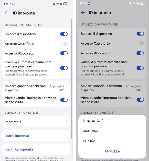 Come togliere blocco schermo Huawei impronta digitale e volto