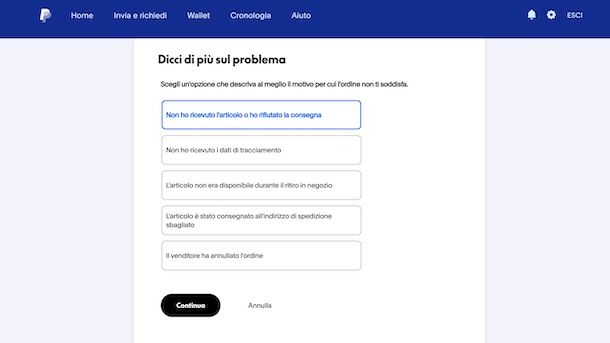 Aprire contestazione PayPal per oggetto non ricevuto