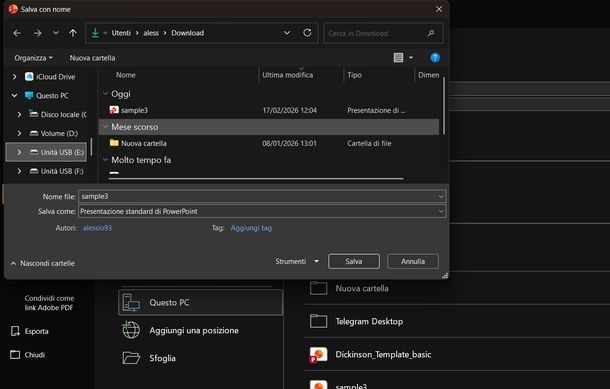 Salvare PowerPoint su chiavetta