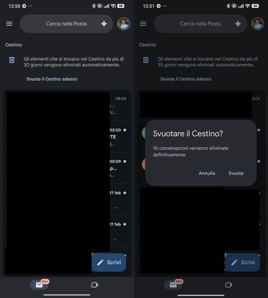 Svuotare cestino Gmail app Android